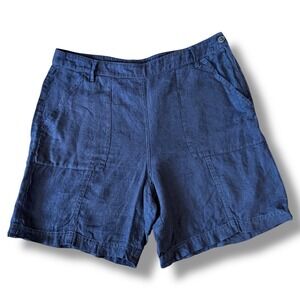 Poetry Women's Blue Linen Shorts US 12 High Rise Casual Summer Pocket Shorts
